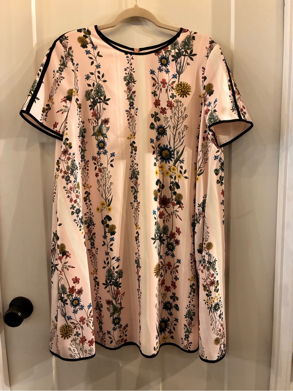 Ted Baker London Blush Pink Floral Dress with Black Trim